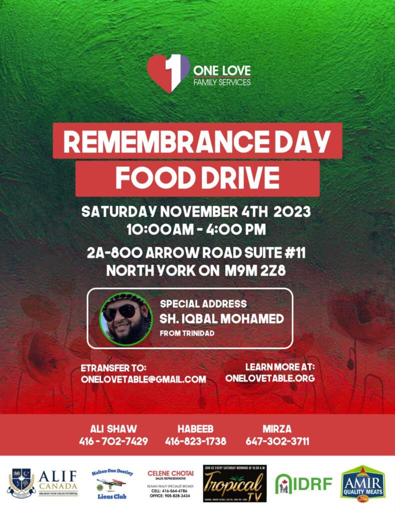 2023 Nov One Love Rememberance Day Food Drive